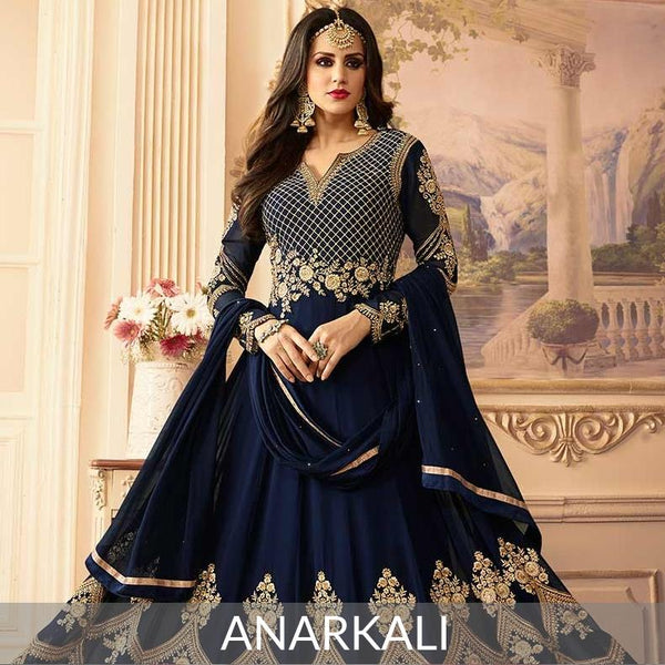Buy Art Silk Blue Anarkali Suit Online : Australia 