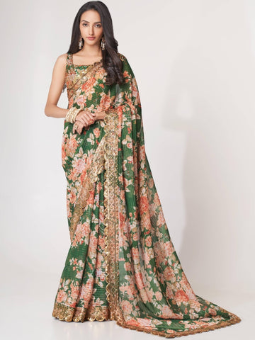 Organza Sequins Embroidery Saree